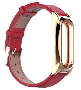 Шкіряний ремінець для Xiaomi Mi Band 2 MJobs 2 Plus Red/Gold